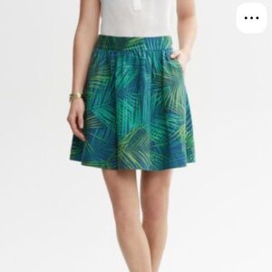 Banana Republic Linen Blend Tropical Mini Skirt Mythic Blue Green A-Line Size 6